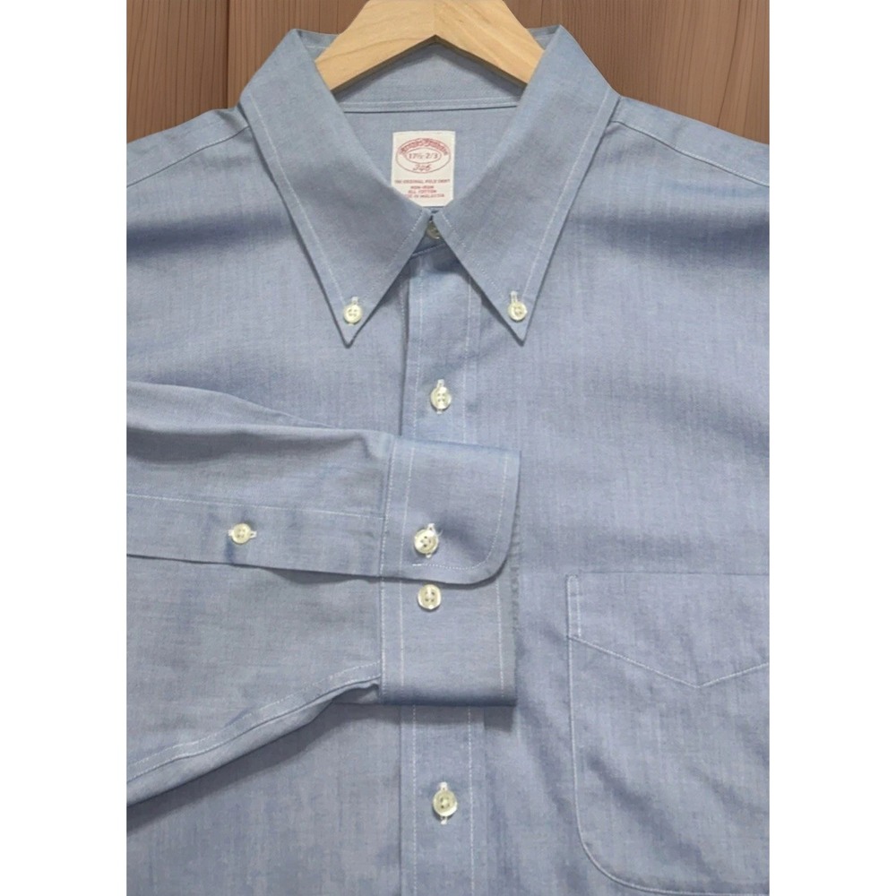 Mens Brooks Brothers 346 L/S Button Down Non‎ Iron Cotton Sz 17.5 - 2/3 Blue